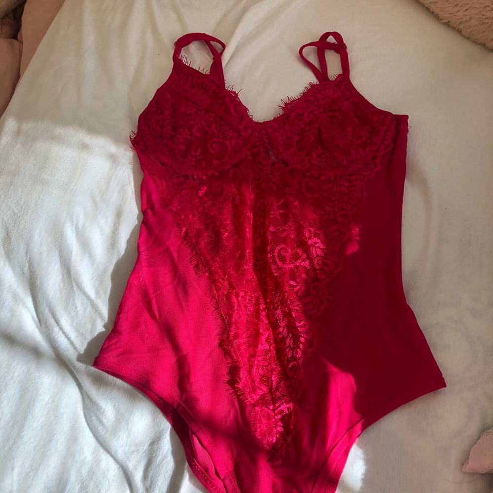 Pink lace bodysuit